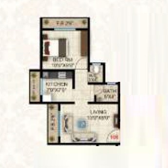 Floor plan of 1 BHK 280 Sq. Ft. Apartment in Ascent Fortune Phase 1, Navi Mumbai