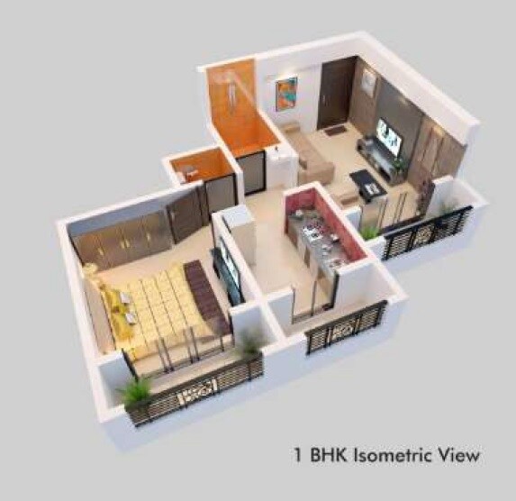 Floor plan of 1 BHK 410 Sq. Ft. Apartment in Ascent Fortune Phase 1, Navi Mumbai