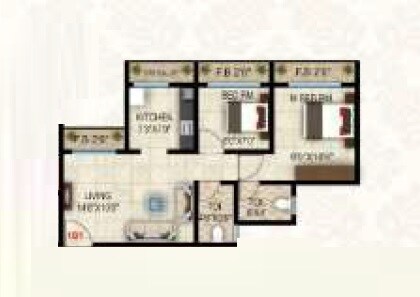 Floor plan of 2 BHK 431 Sq. Ft. Apartment in Ascent Fortune Phase 1, Navi Mumbai
