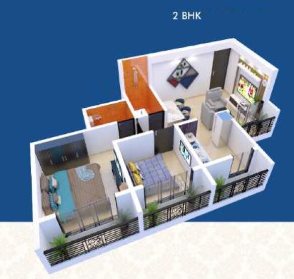 Floor plan of 2 BHK 451 Sq. Ft. Apartment in Ascent Fortune Phase 1, Navi Mumbai