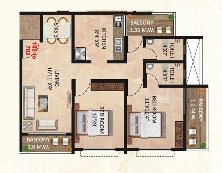 Floor plan of 2 BHK 561 Sq. Ft. Apartment in Ashapura Ayodhya, Navi Mumbai