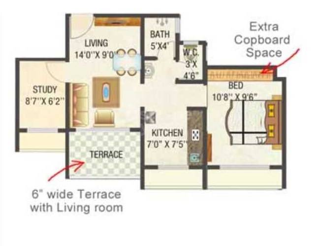 Floor plan of 1 BHK 306 Sq. Ft. Apartment in Ashapura My Sky Residency, Navi Mumbai