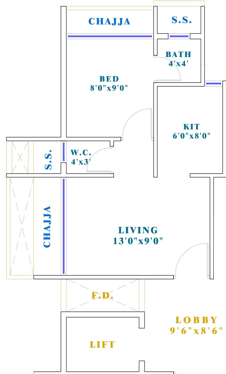 Floor plan of 1 BHK 271 Sq. Ft. Apartment in Ashiana Pratik Pride, Navi Mumbai