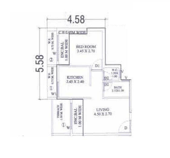 Floor plan of 1 BHK 291 Sq. Ft. Apartment in Ashiyana Infinity, Navi Mumbai