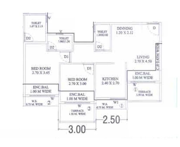 Floor plan of 2 BHK 490 Sq. Ft. Apartment in Ashiyana Infinity, Navi Mumbai