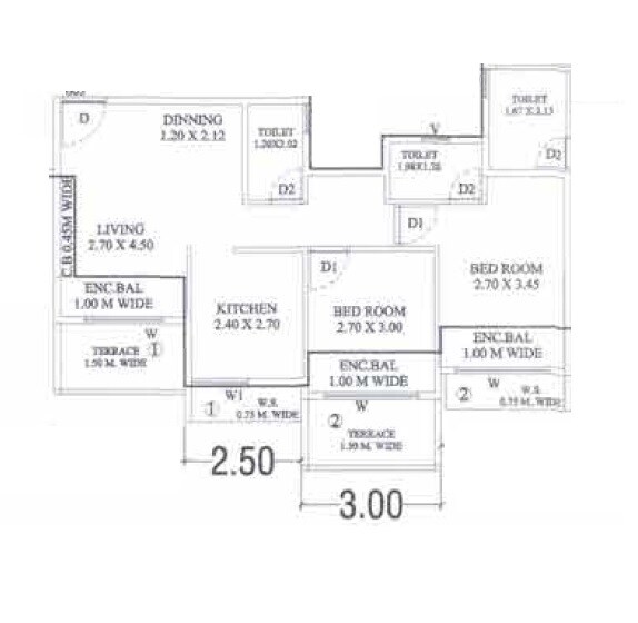 Floor plan of 2 BHK 498 Sq. Ft. Apartment in Ashiyana Infinity, Navi Mumbai