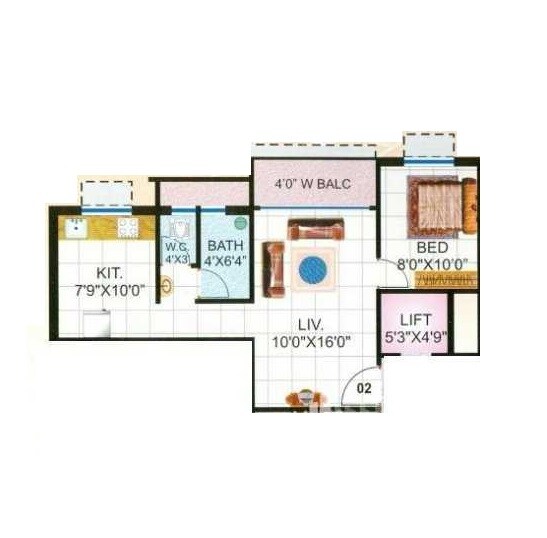 Floor plan of 1 BHK 402 Sq. Ft. Apartment in Ashiyana Village, Navi Mumbai