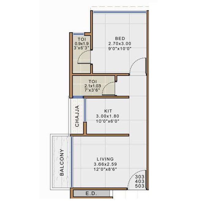 Floor plan of 1 BHK 370 Sq. Ft. Apartment in Ashtavinayak Sai Shrushti, Navi Mumbai