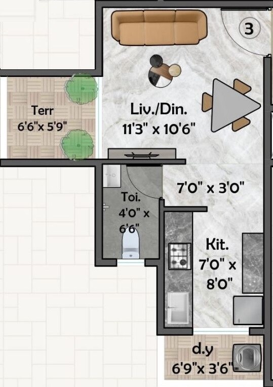 Floor plan of 263 Sq. Ft. Studio in Ashtvinayak Sarvam, Navi Mumbai