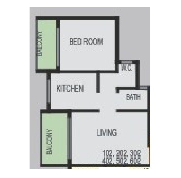 Floor plan of 1 BHK 316 Sq. Ft. Apartment in Ashvamegh Sarthk Complex, Navi Mumbai