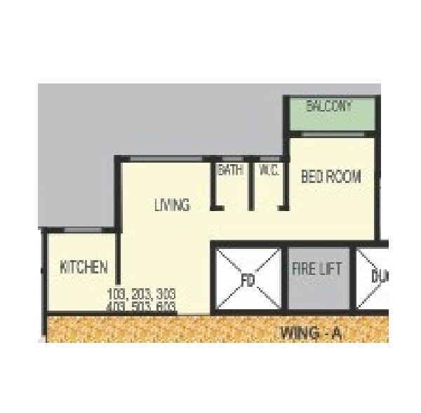 Floor plan of 1 BHK 410 Sq. Ft. Apartment in Ashvamegh Sarthk Complex, Navi Mumbai