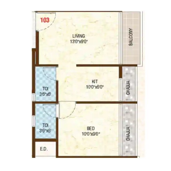 Floor plan of 1 BHK 308 Sq. Ft. Apartment in Asil Palace, Navi Mumbai