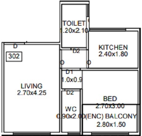 Floor plan of 1 BHK 250 Sq. Ft. Apartment in Asil Paradise, Navi Mumbai