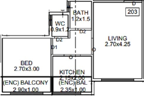 Floor plan of 1 BHK 322 Sq. Ft. Apartment in Asil Paradise, Navi Mumbai