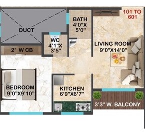 1 BHK 356 Sq. Ft. Apartment in Asra Noble Apartments