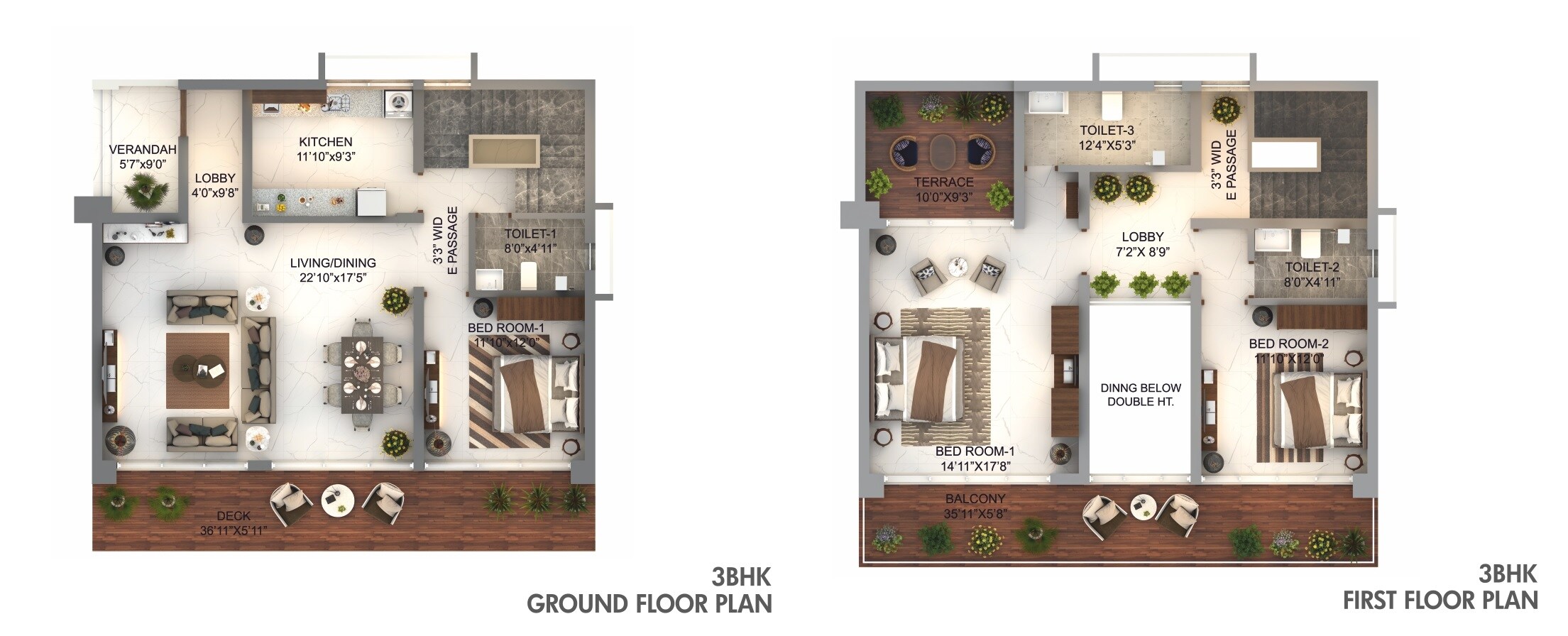 Floor plan of 3 BHK 1411 Sq. Ft. Villa in Atharva My Element, Navi Mumbai