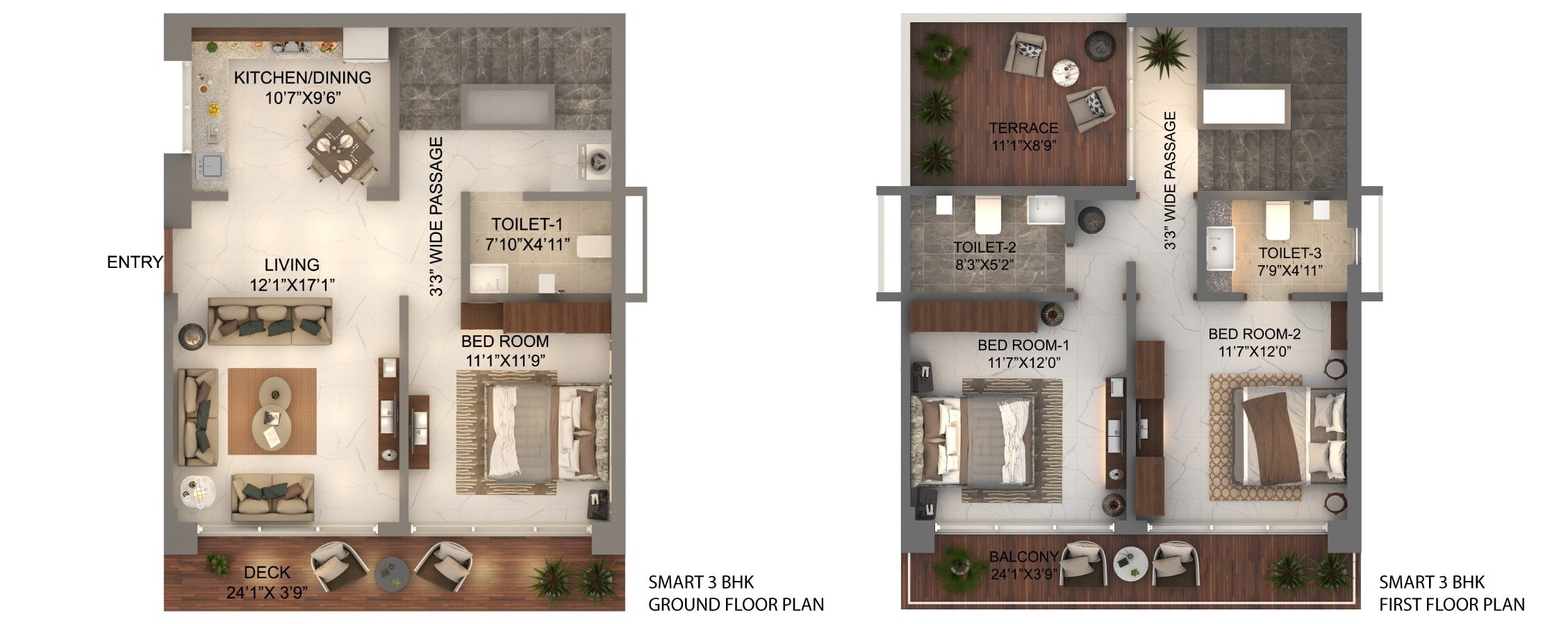 Floor plan of 3 BHK 1633 Sq. Ft. Villa in Atharva My Element, Navi Mumbai