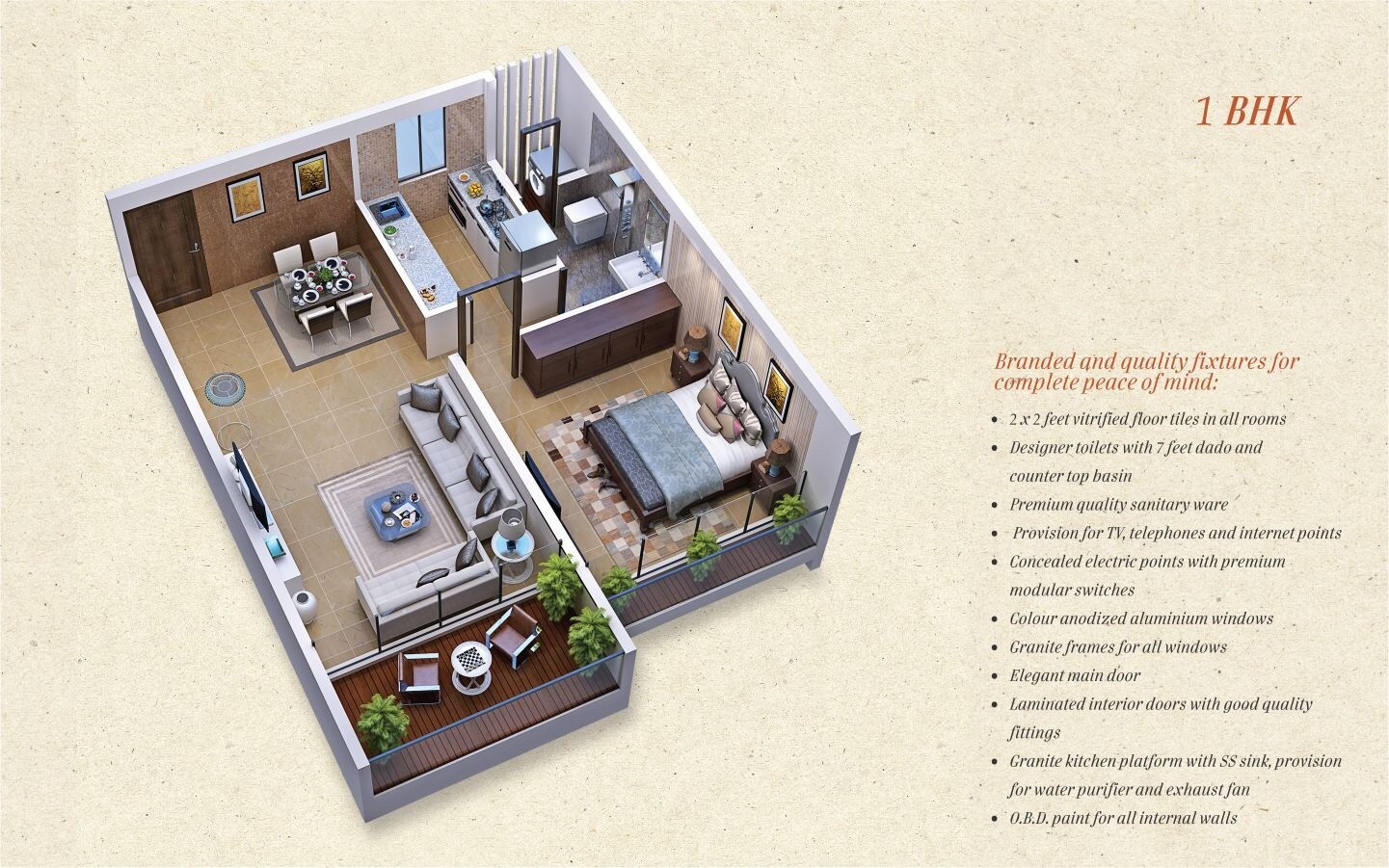 Floor plan of 1 BHK 558 Sq. Ft. Apartment in Atharva Paradiso Bay, Navi Mumbai