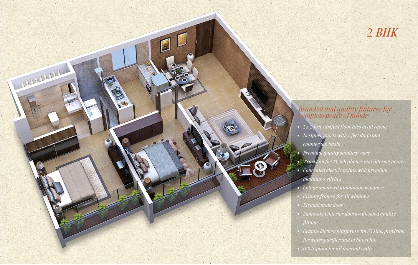Floor plan of 2 BHK 730 Sq. Ft. Apartment in Atharva Paradiso Bay, Navi Mumbai