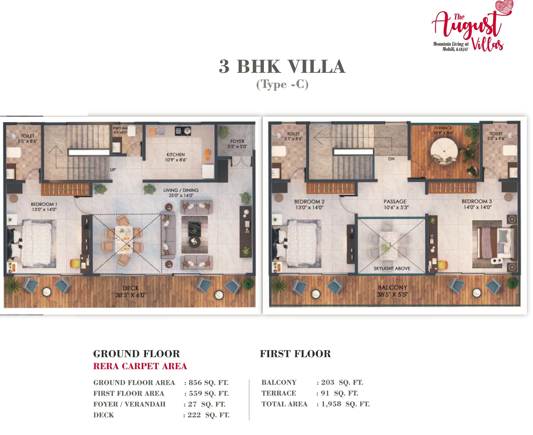 Floor plan of 3 BHK 1958 Sq. Ft. Villa in Atharva The August Villas, Navi Mumbai