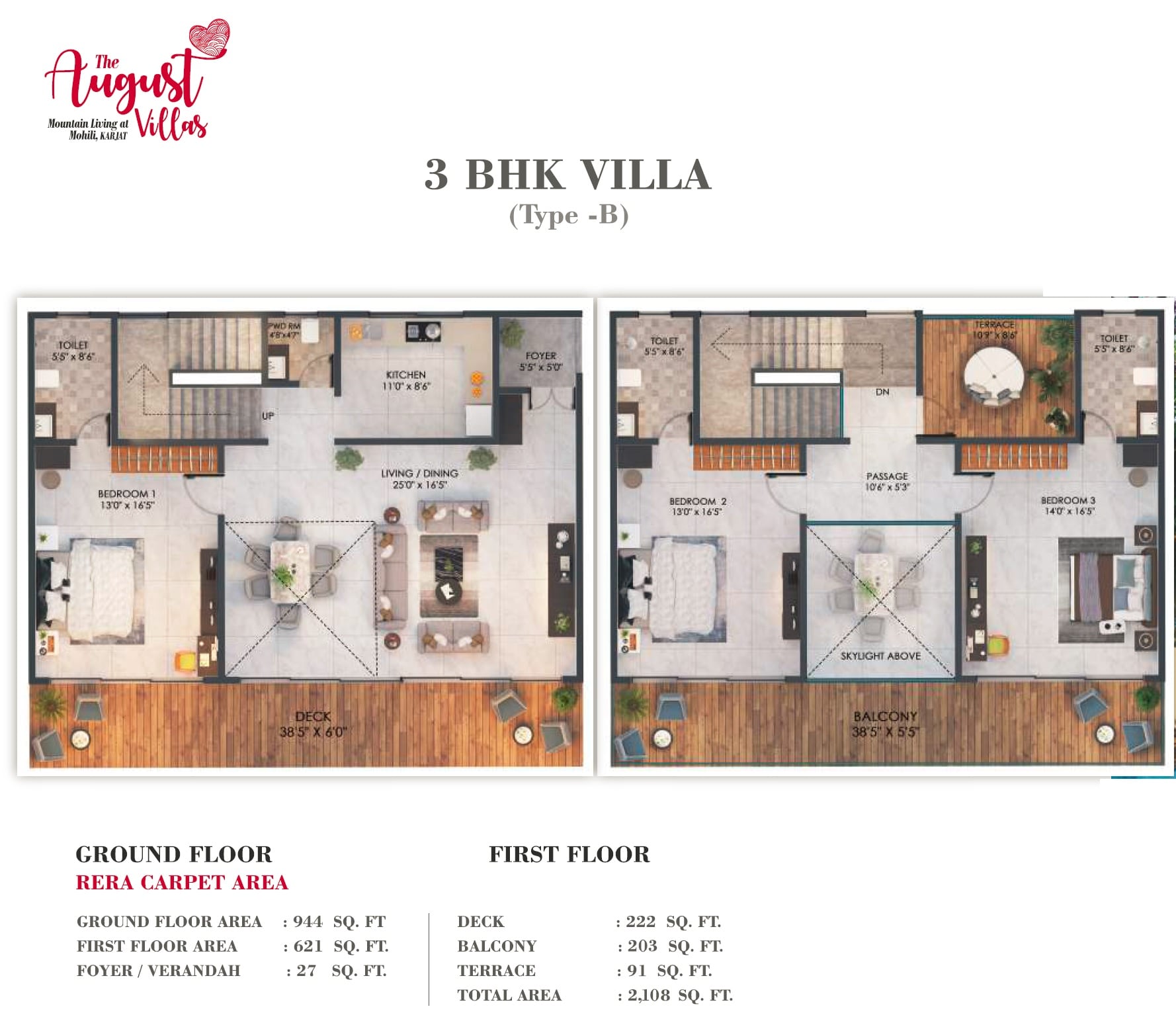 Floor plan of 3 BHK 2108 Sq. Ft. Villa in Atharva The August Villas, Navi Mumbai