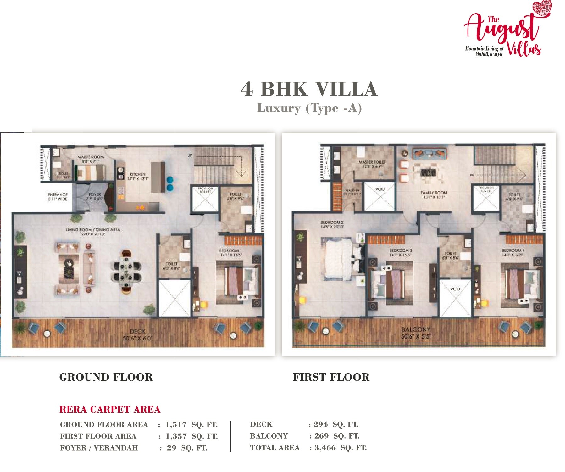 Floor plan of 4 BHK 3466 Sq. Ft. Villa in Atharva The August Villas, Navi Mumbai