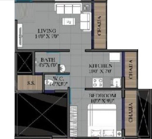 Floor plan of 1 BHK Apartment - 291 sq. ft. in Aura Luxisca, Navi Mumbai