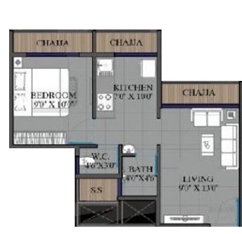Floor plan of 1 BHK Apartment - 309 sq. ft. in Aura Luxisca, Navi Mumbai