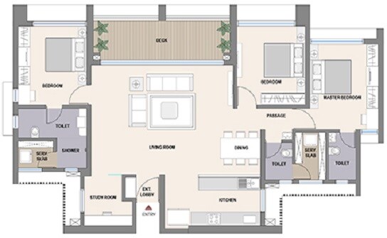Floor plan of 3 BHK 1112 Sq. Ft. Apartment in Aurum Q Islands, Navi Mumbai