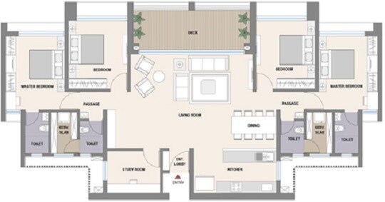 Floor plan of 4 BHK 1322 Sq. Ft. Apartment in Aurum Q Islands, Navi Mumbai