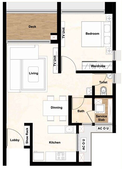 Floor plan of 1 BHK 435 Sq. Ft. Apartment in Aurum Q Islands, Navi Mumbai