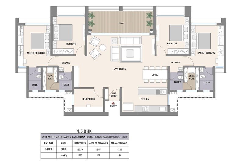 Floor plan of 4 BHK 1322 Sq. Ft. Apartment in Aurum Q Residences, Navi Mumbai