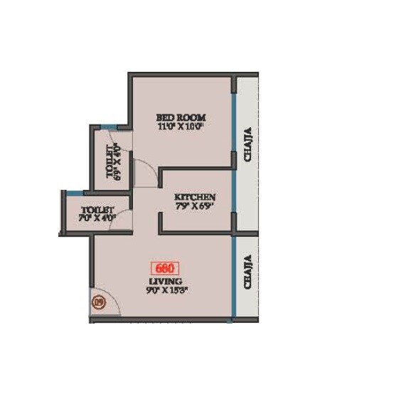 Floor plan of 1 BHK 303 Sq. Ft. Apartment in Aurus LA Avenue, Navi Mumbai