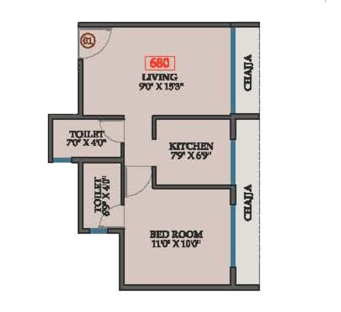 Floor plan of 1 BHK 392 Sq. Ft. Apartment in Aurus LA Avenue, Navi Mumbai
