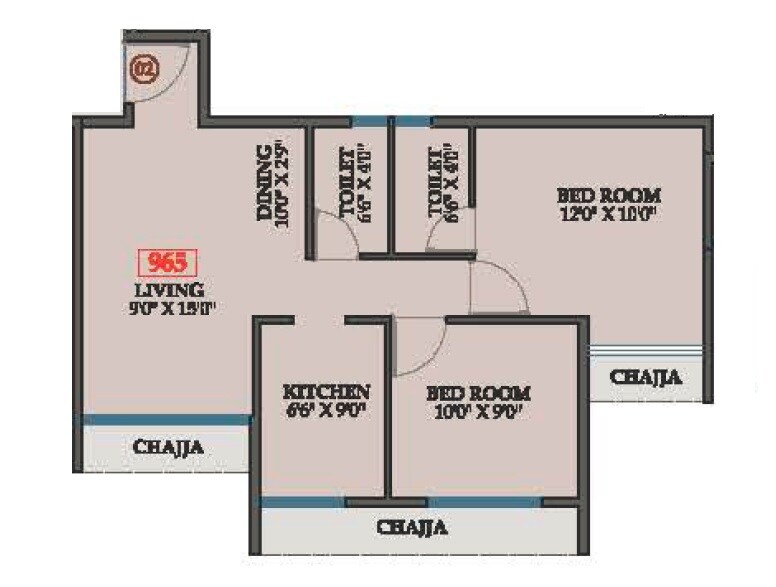 Floor plan of 2 BHK 440 Sq. Ft. Apartment in Aurus LA Avenue, Navi Mumbai