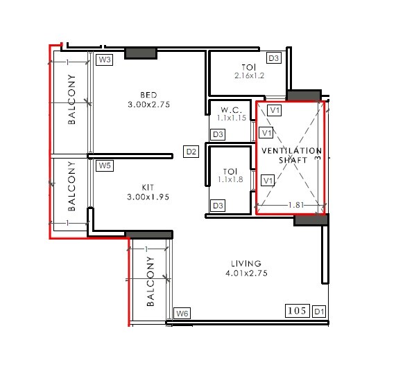 Floor plan of 1 BHK 322 Sq. Ft. Apartment in Autumn Breeze, Navi Mumbai