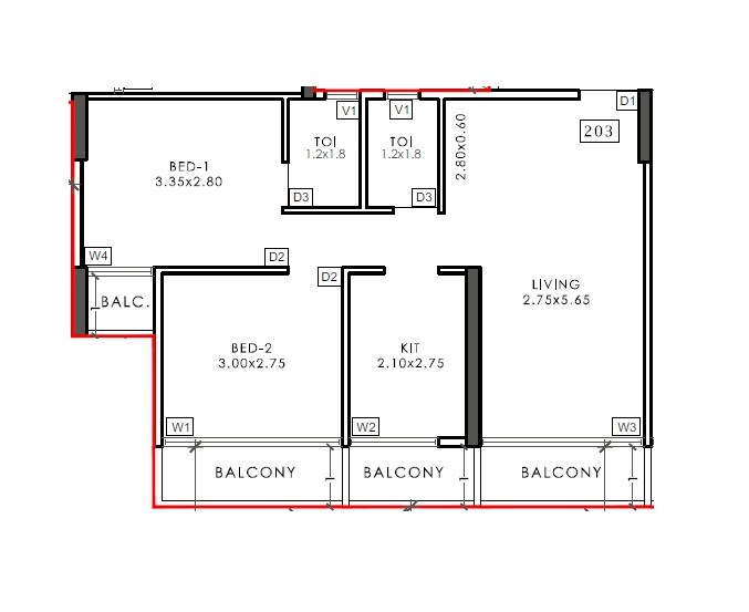 Floor plan of 2 BHK 539 Sq. Ft. Apartment in Autumn Breeze, Navi Mumbai