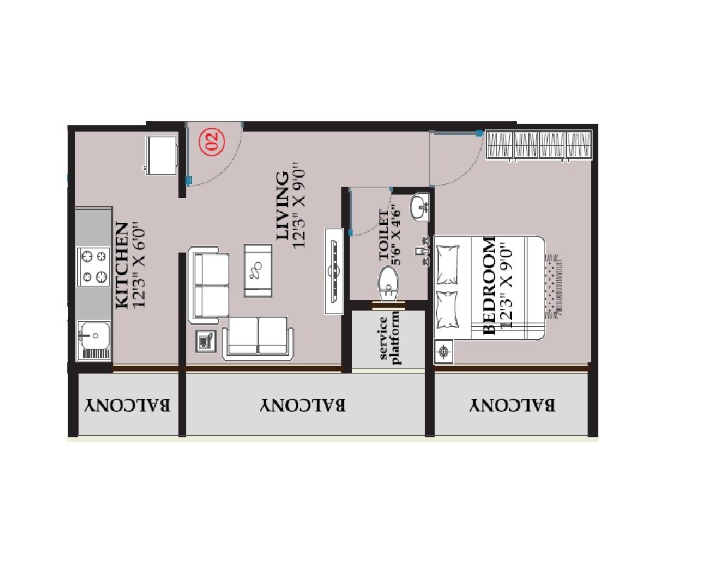 Floor plan of 1 BHK 422 Sq. Ft. Apartment in AV Siddhivinayak Apartments, Navi Mumbai