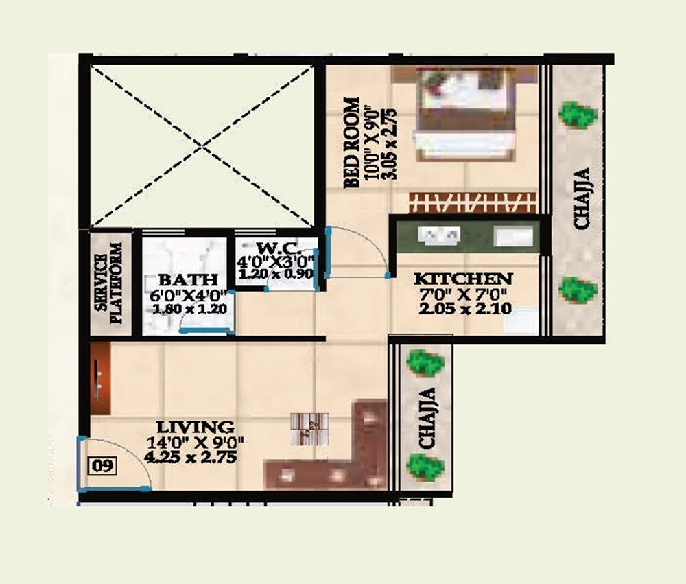 Floor plan of 1 BHK 463 Sq. Ft. Apartment in Avianna Invicta, Navi Mumbai