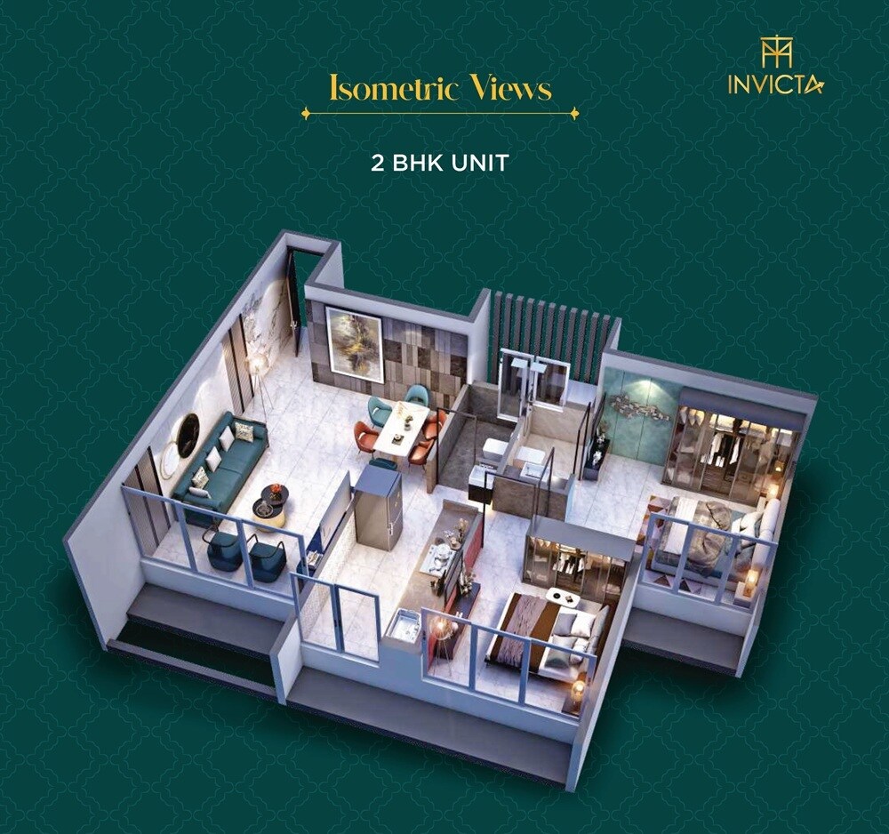 Floor plan of 2 BHK 497 Sq. Ft. Apartment in Avianna Invicta, Navi Mumbai