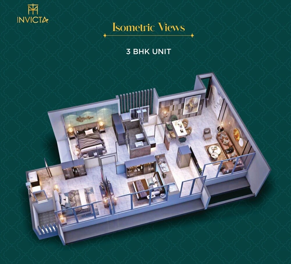 Floor plan of 3 BHK 720 Sq. Ft. Apartment in Avianna Invicta, Navi Mumbai