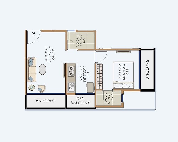 Floor plan of 1 BHK 260 Sq. Ft. Apartment in Ayati Angan, Navi Mumbai