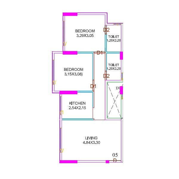 2 BHK 667 Sq. Ft. Apartment