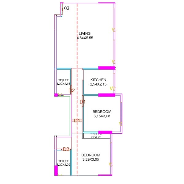 2 BHK 872 Sq. Ft. Apartment