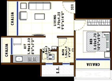 Floor plan of 1 BHK 213 Sq. Ft. Apartment in Balaji Aangan, Navi Mumbai