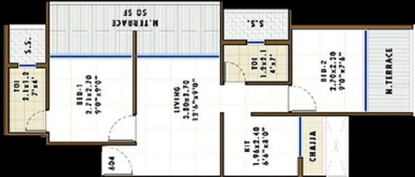 Floor plan of 2 BHK 289 Sq. Ft. Apartment in Balaji Aangan, Navi Mumbai