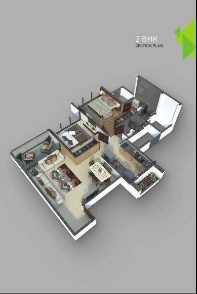 Floor plan of 2 BHK 539 Sq. Ft. Apartment in Balaji Delta Central, Navi Mumbai