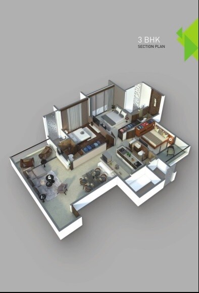 Floor plan of 3 BHK 896 Sq. Ft. Apartment in Balaji Delta Central, Navi Mumbai