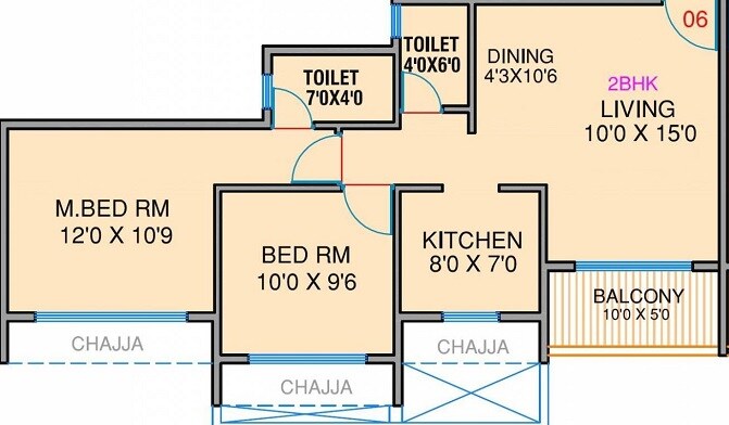 Floor plan of 2 BHK 561 Sq. Ft. Apartment in Balaji Delta Hills, Navi Mumbai