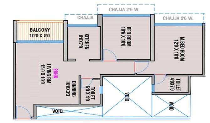 2 BHK 670 Sq. Ft. Apartment
